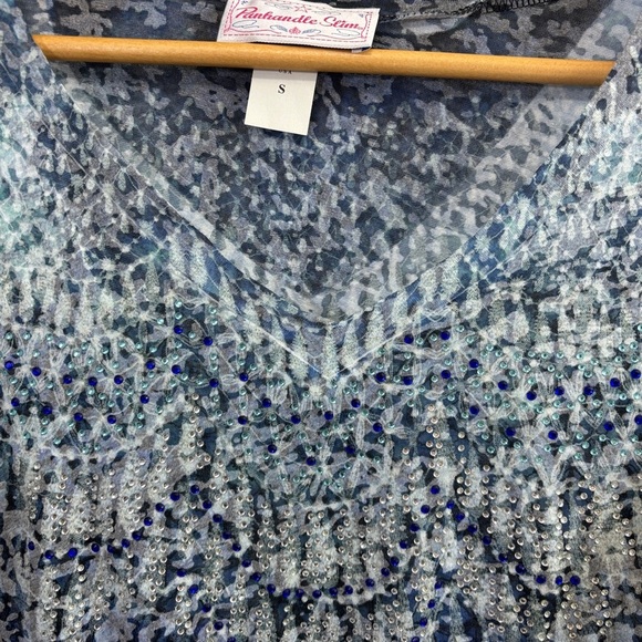 Panhandle Slim Fitted Blue studded Blouse - Picture 3 of 4